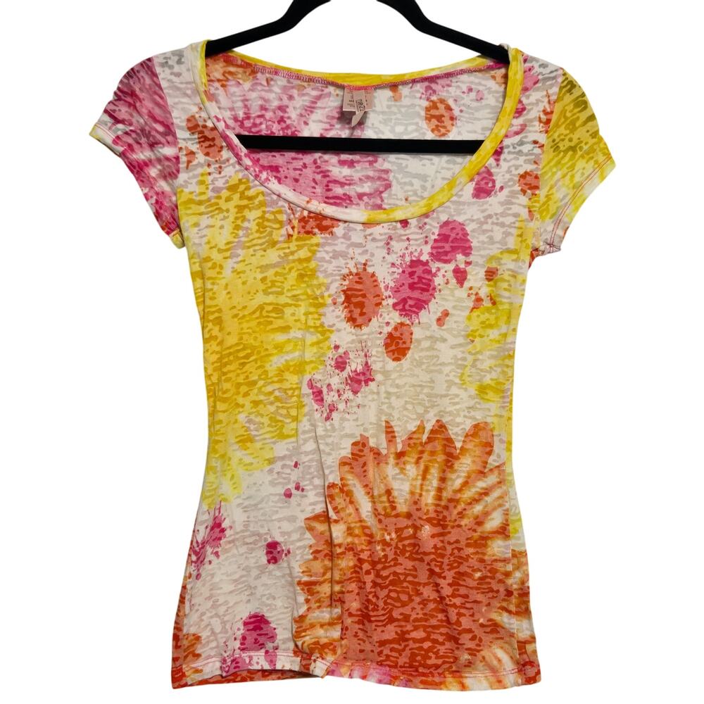 Rue 21 Womens Burnout Tight Fit Y2K 90's Retro Grunge T-Shirt Size M Sheer Wacky